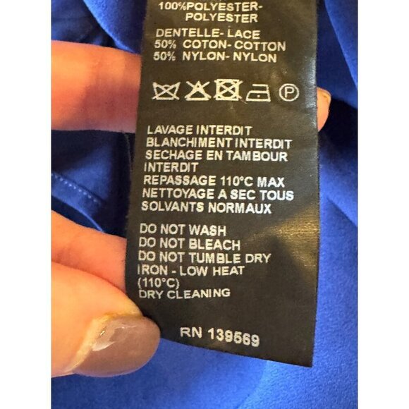 The Kooples Shirt Women Small Blue Lace Trim Crepe Crew Neck Button Down Blouse - Picture 13 of 13